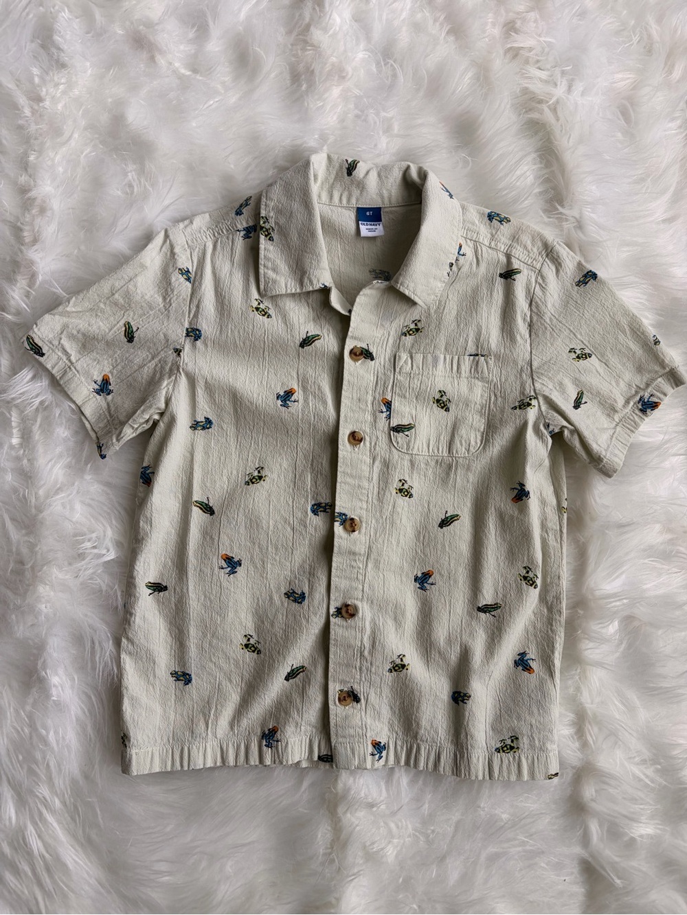 🐸 Old Navy Frog Pattern Short Sleeve Button Down Shirt